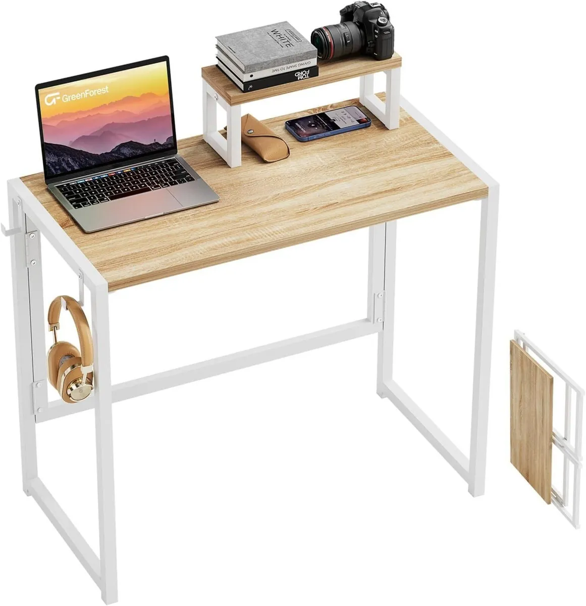 Folding Desk with Monitor Shelf 80cm Small - Image 1