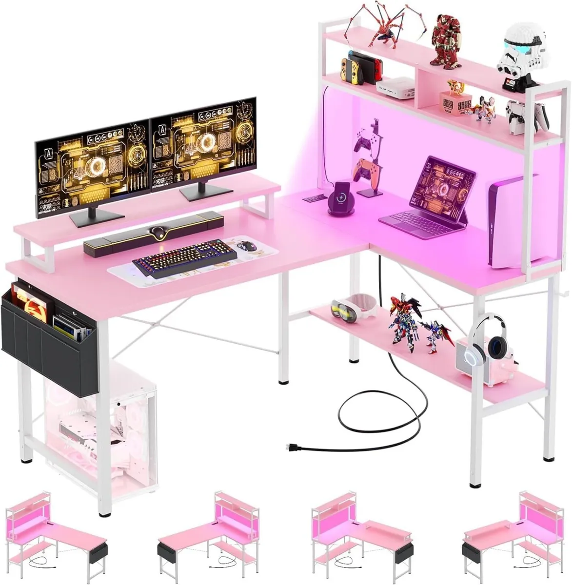 L Shaped Gaming Desk with Power Outlets LED - Image 1