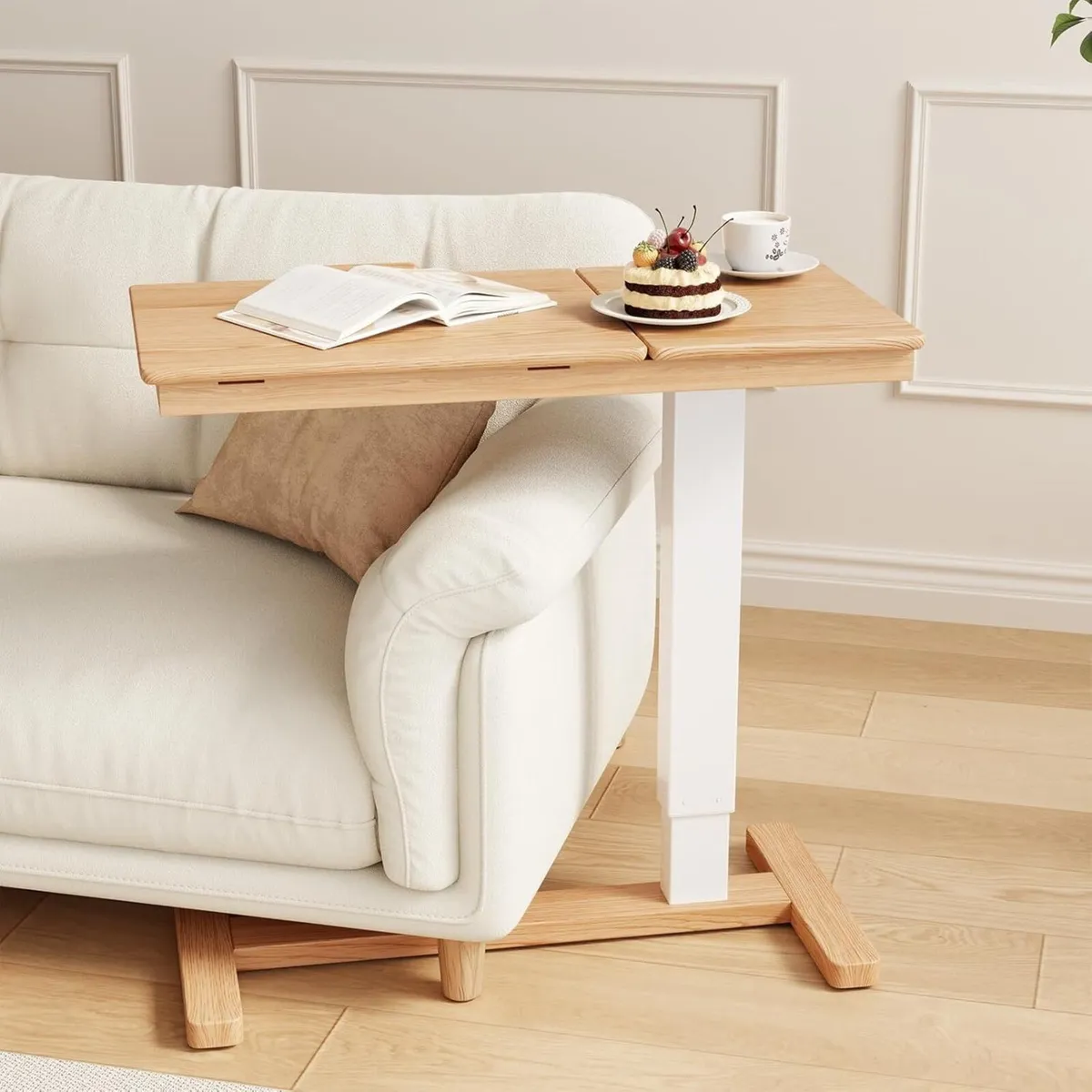 Adjustable Overbed Table with Wheels Solid Wood - Image 1