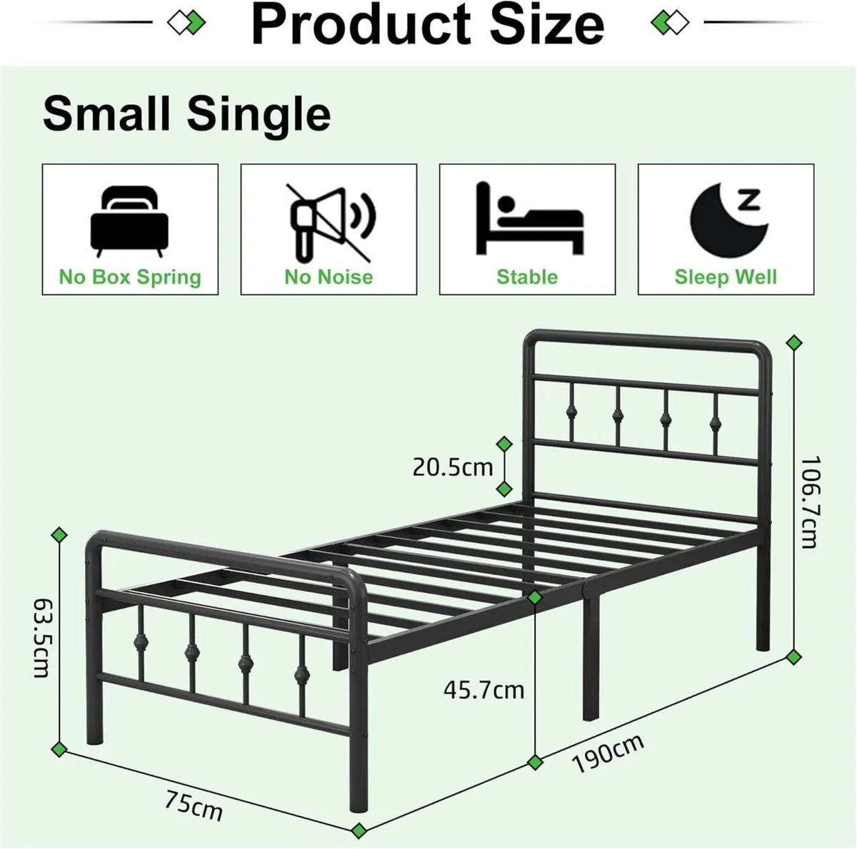 Small Single Bed Frame 2ft6 with Headboard and - Image 2