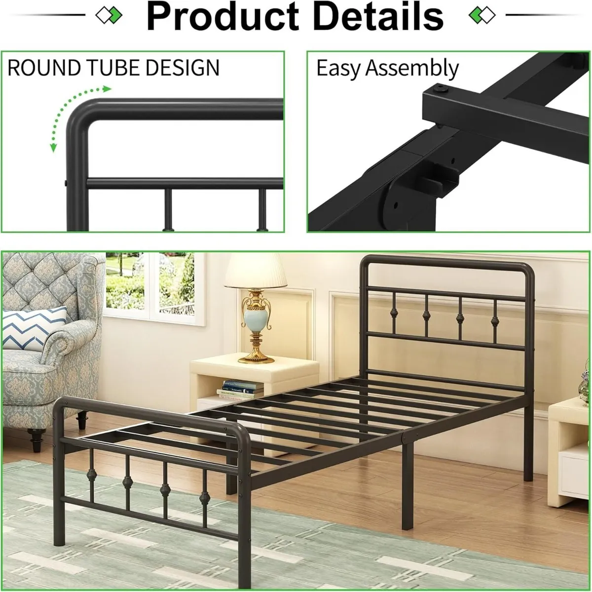 Small Single Bed Frame 2ft6 with Headboard and - Image 4