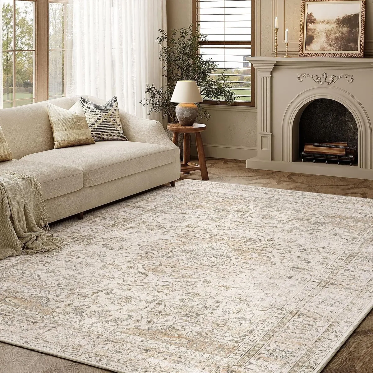 Vintage Rugs Living Room Beige Large Area Rug - Image 1