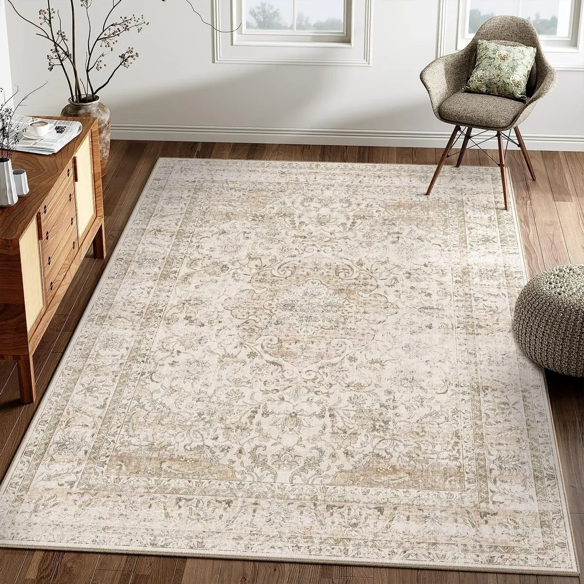 Vintage Rugs Living Room Beige Large Area Rug - Image 3