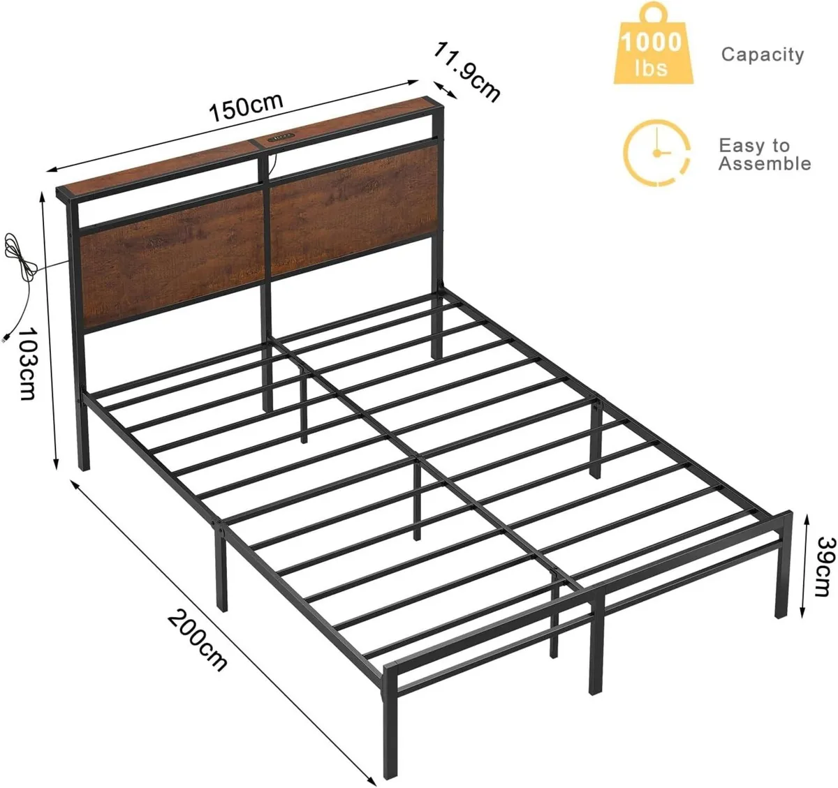 King Size Bed Frame with Storage Headboard LED - Image 2