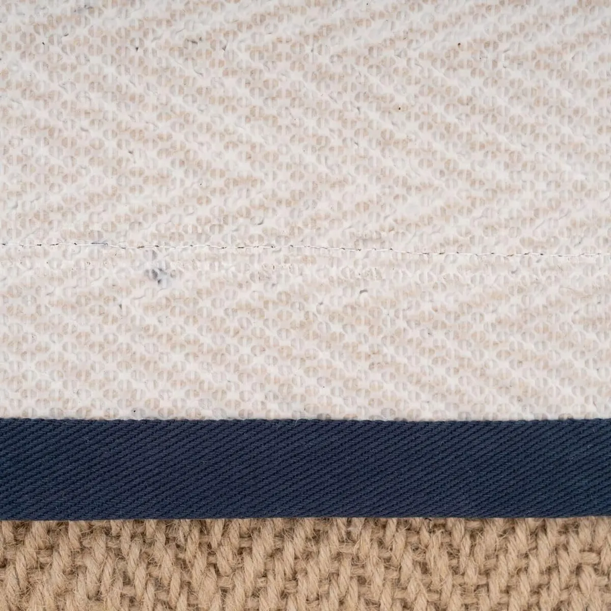 Natural Herringbone Navy Cotton Border Jute - Image 4