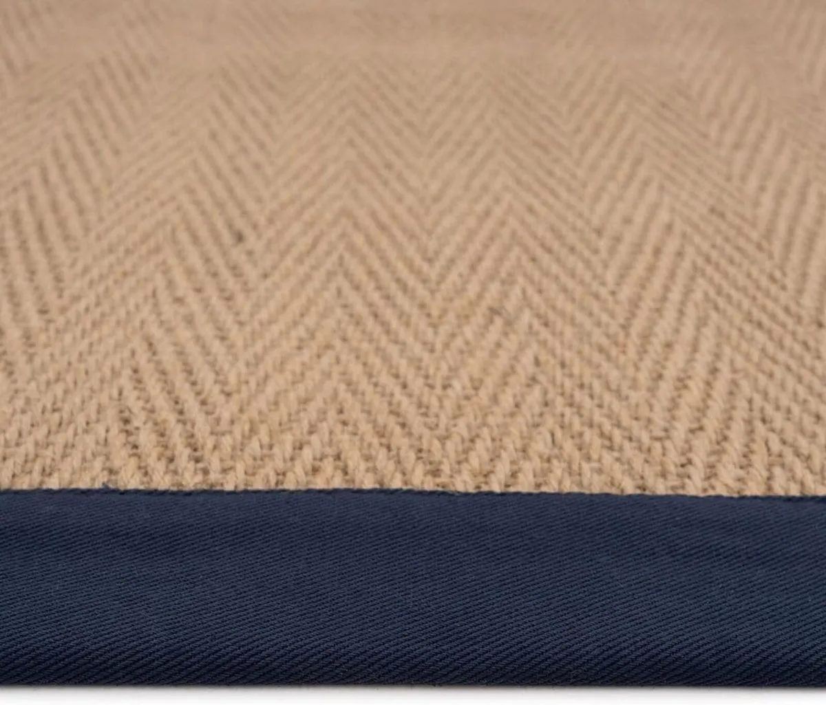 Natural Herringbone Navy Cotton Border Jute - Image 3