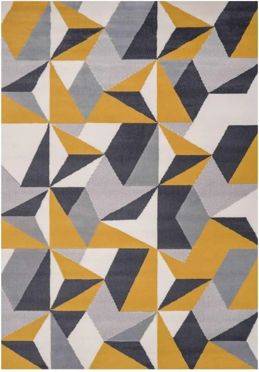 Ochre Grey Geometric Modern Living Room Carpet - Image 2