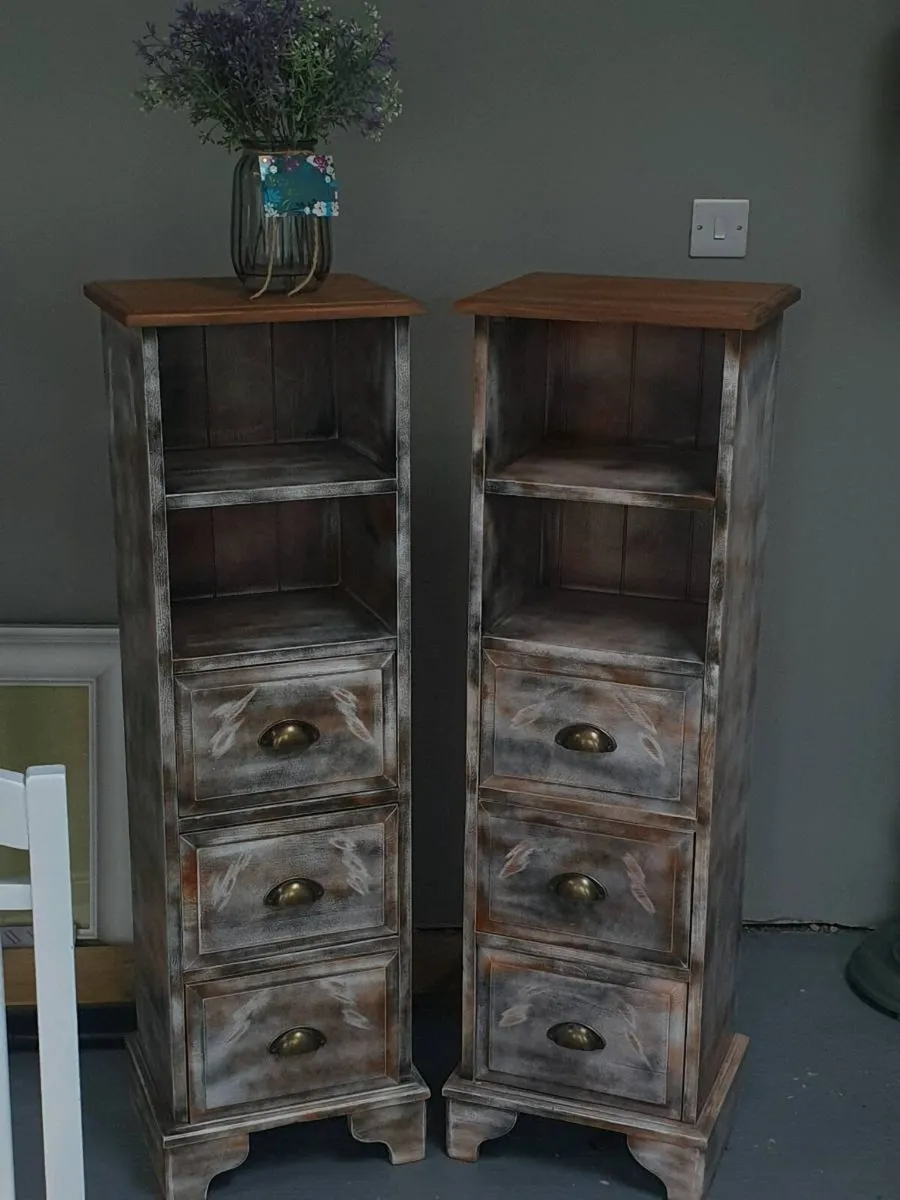Pair of solid wood tallboy cabinets - Image 1
