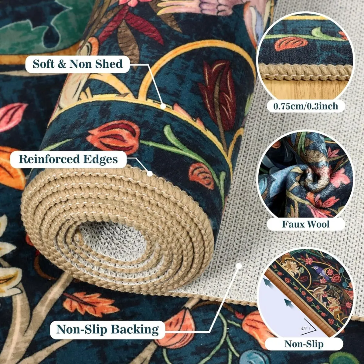 Runner Rugs for Hallway 80x300cm Dark Blue Bird - Image 3