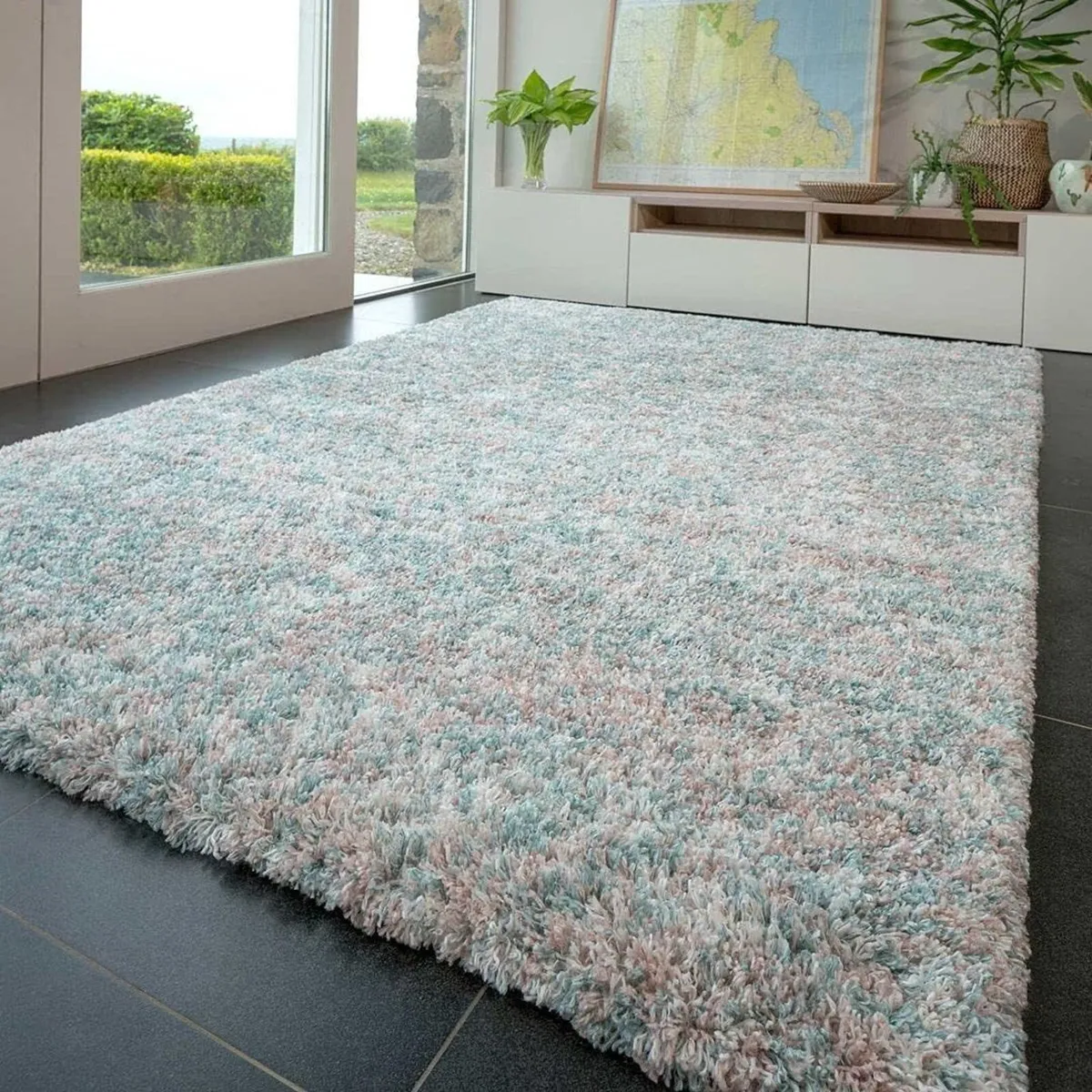Large Pink Duck Egg Thick Shaggy Rug Duckegg Blue - Image 3