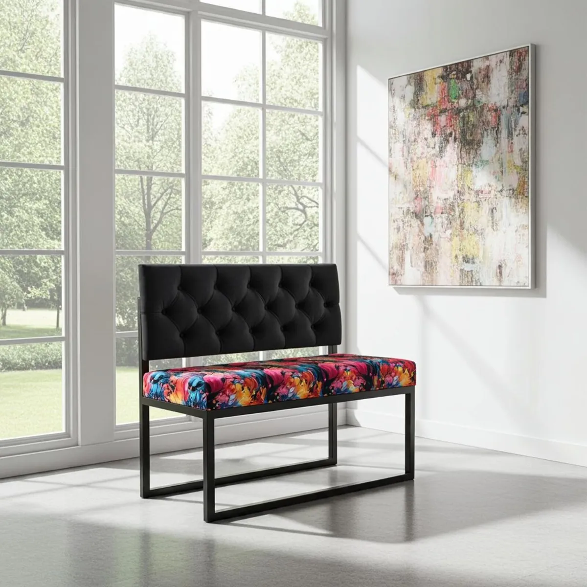 Modern Loft Metal-Framed Bench with Tufted Backres - Image 2