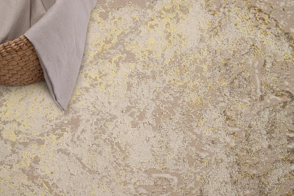 Crystal Area Rug Short Pile Modern Abstract Beige - Image 3