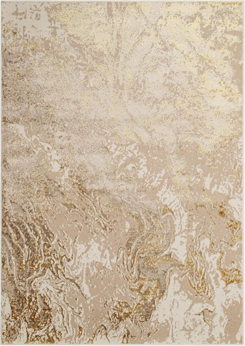 Crystal Area Rug Short Pile Modern Abstract Beige - Image 2