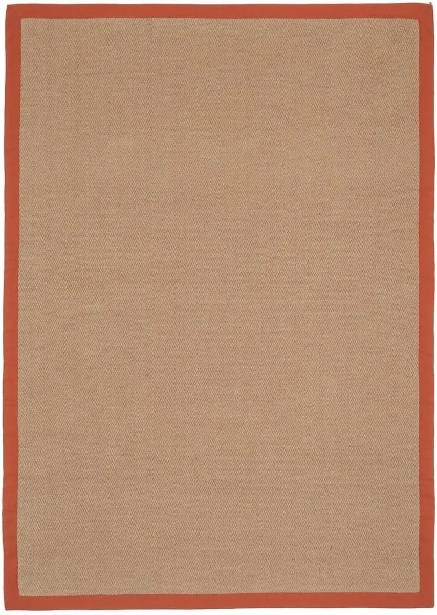 Natural Herringbone Orange Red Cotton Border Jute - Image 2