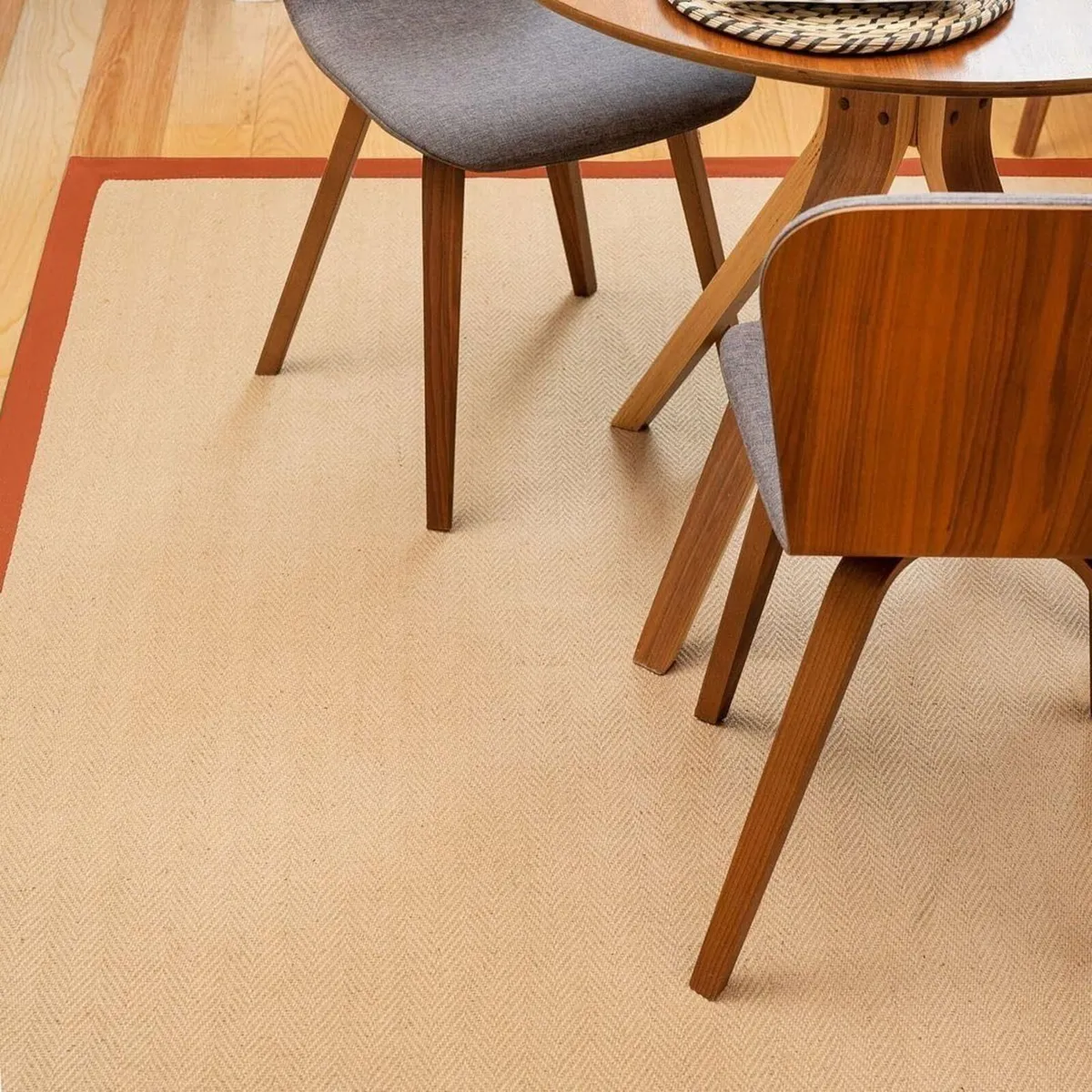 Natural Herringbone Orange Red Cotton Border Jute - Image 3