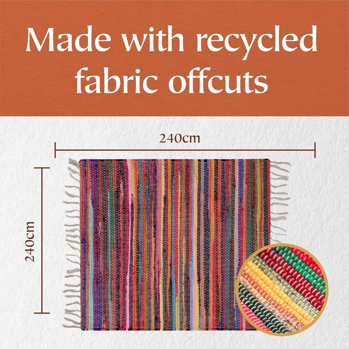 SHANTI Multi Coloured Rug Hand Woven Eco-Friendly: - Image 3