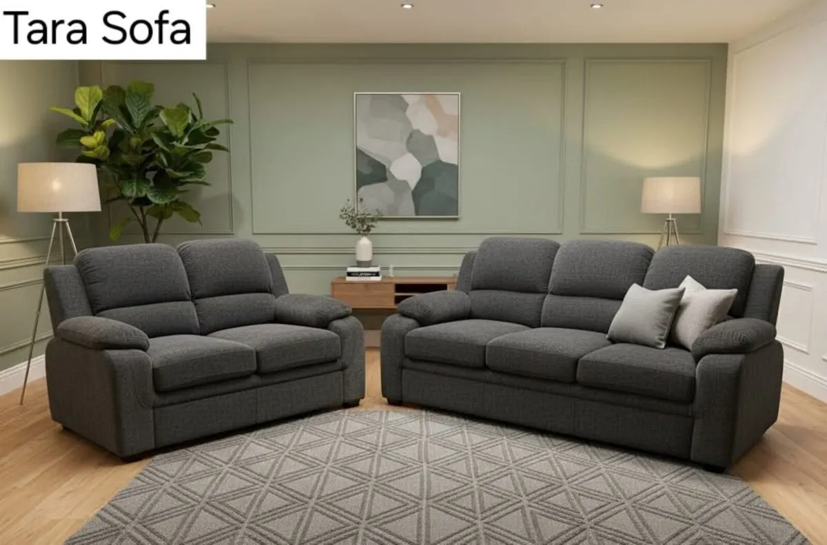 3+2 Grey & Cream Fabric Sofa Set - Image 4