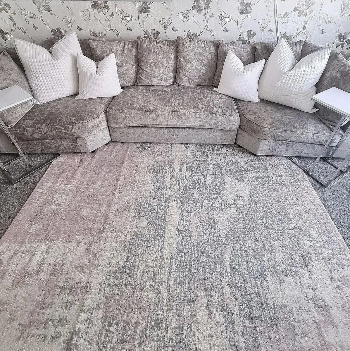 Pink Grey Living Room Rug Durable Modern Abstract - Image 3