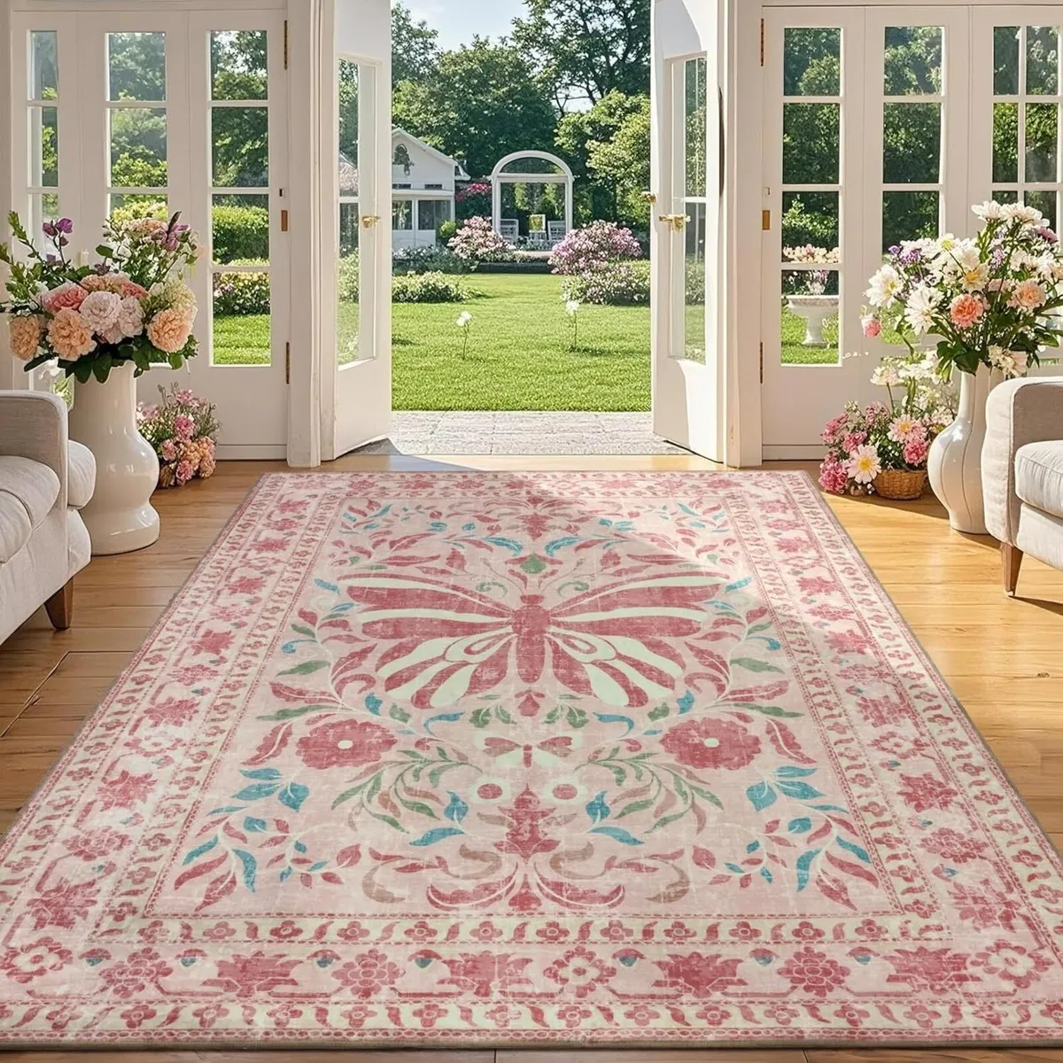 Butterfly Pink Rugs Living Room 200x290cm - Image 2