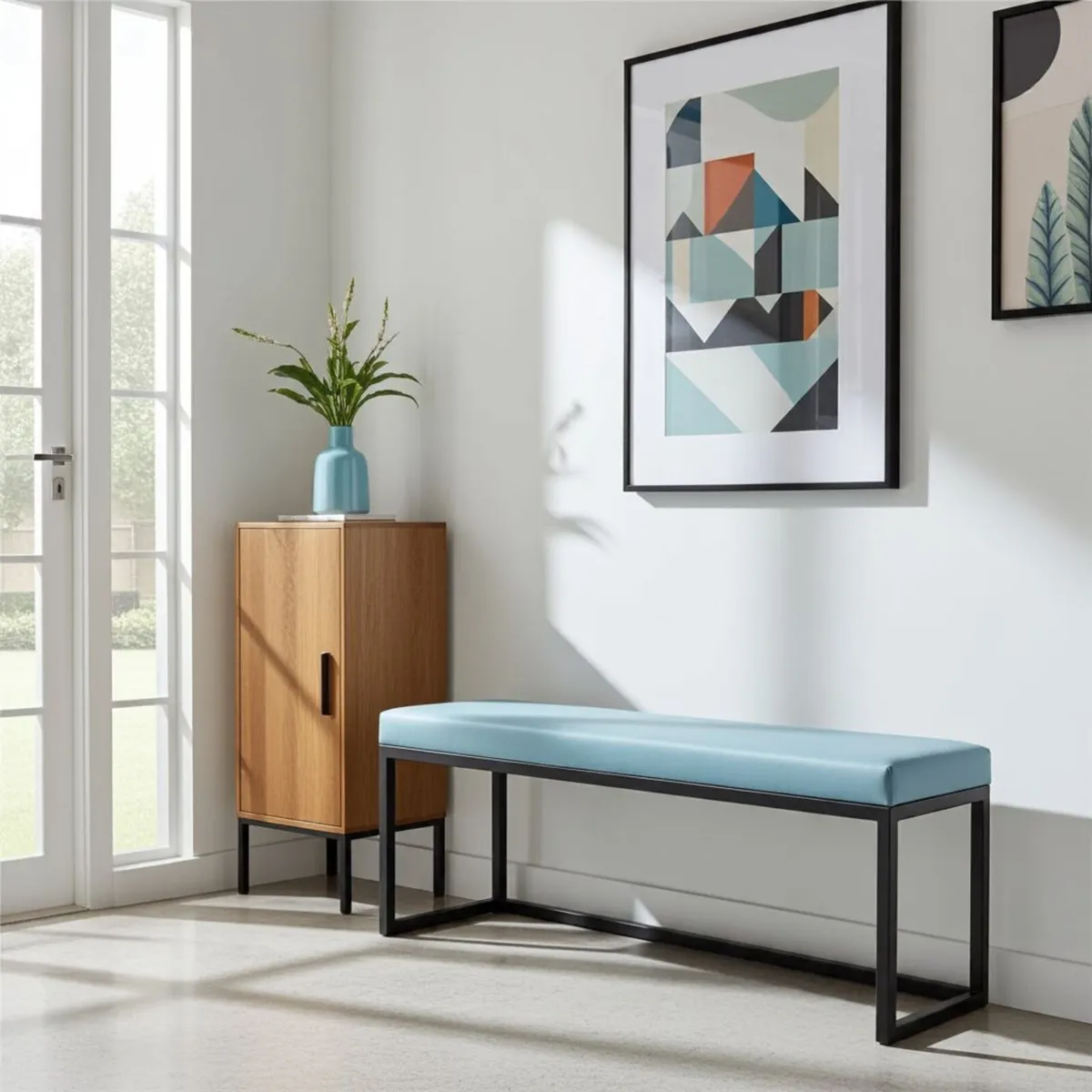 Industrial Bench Solid Bench 160 – Blue Eco-Leathe - Image 2