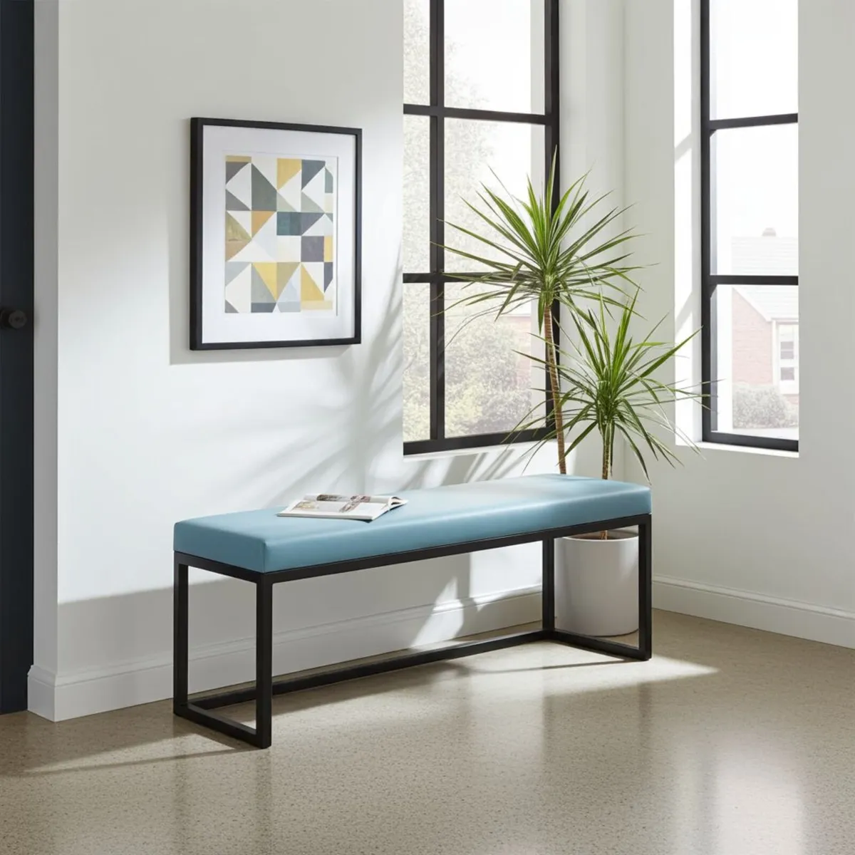 Industrial Bench Solid Bench 160 – Blue Eco-Leathe - Image 3