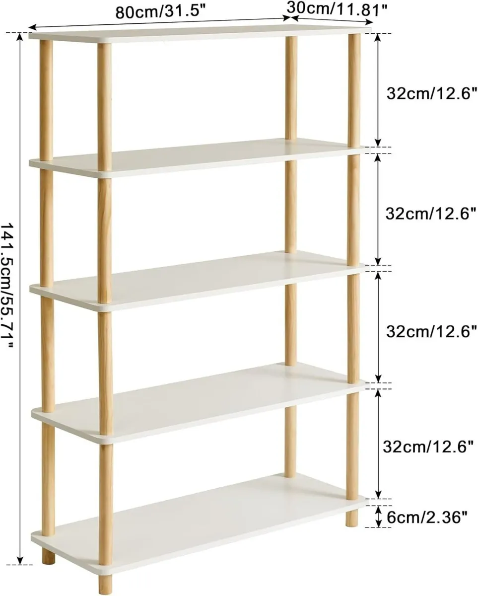 5-Tier Wooden Open Bookcase - Modern Freestanding - Image 3