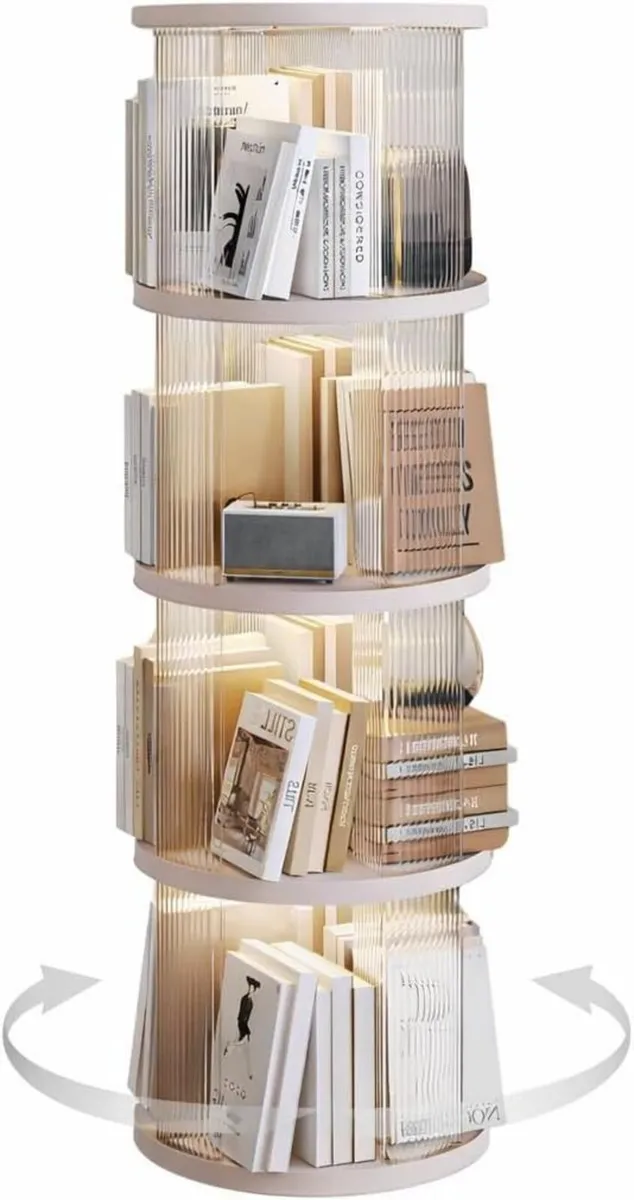 4-Tier 360degrees Rotating Bookcase Compact Round - Image 1