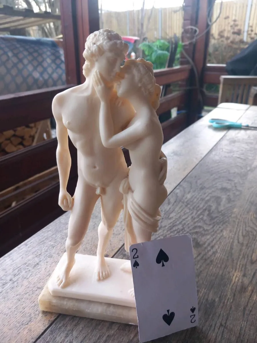 Venus Adonis sculpture on marble base D18 post 7e - Image 2