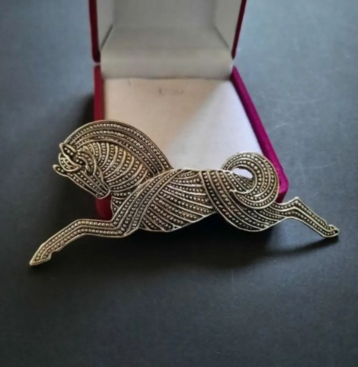 Art Deco Celtic Style Horse Silver Tone Galloping - Image 1