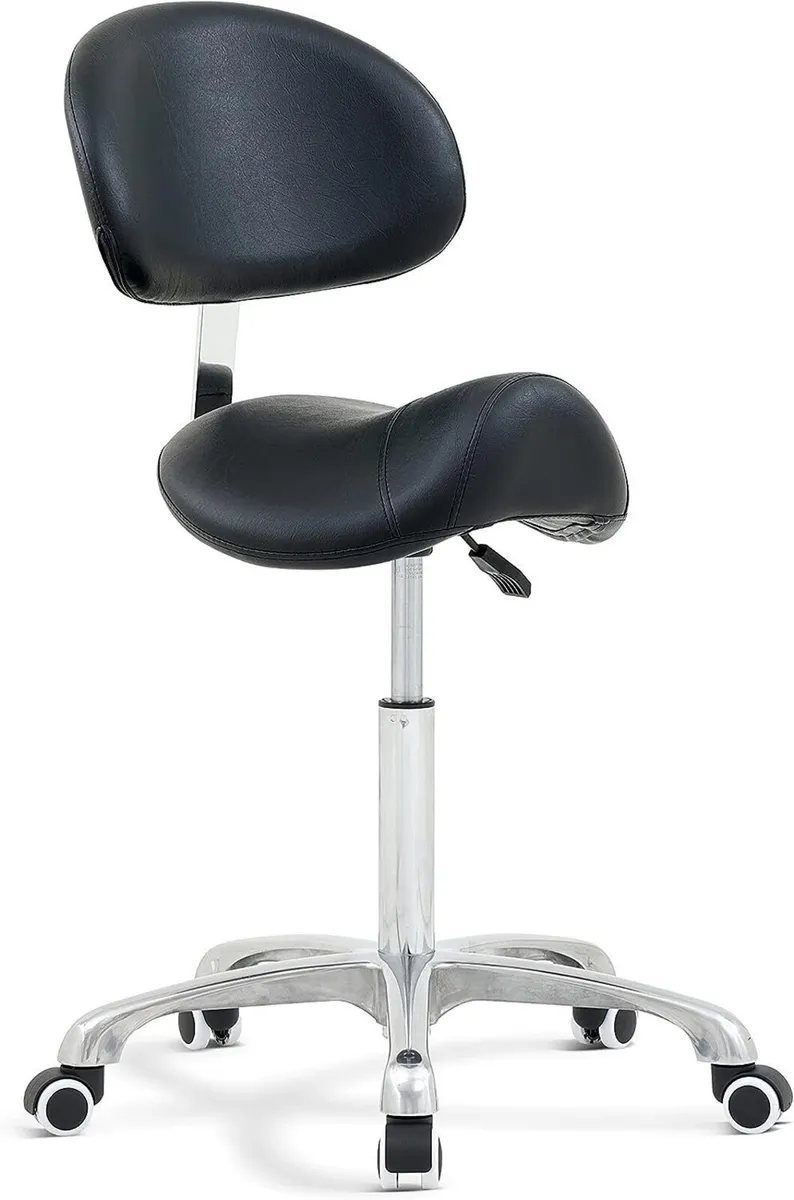 Adjustable Hydraulic Saddle Stool  With Backrest - Image 2