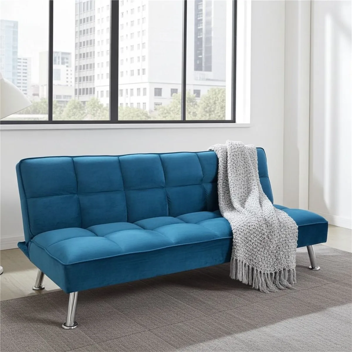 Blue velvet Folding 3Seater Sofa Free delivery - Image 1