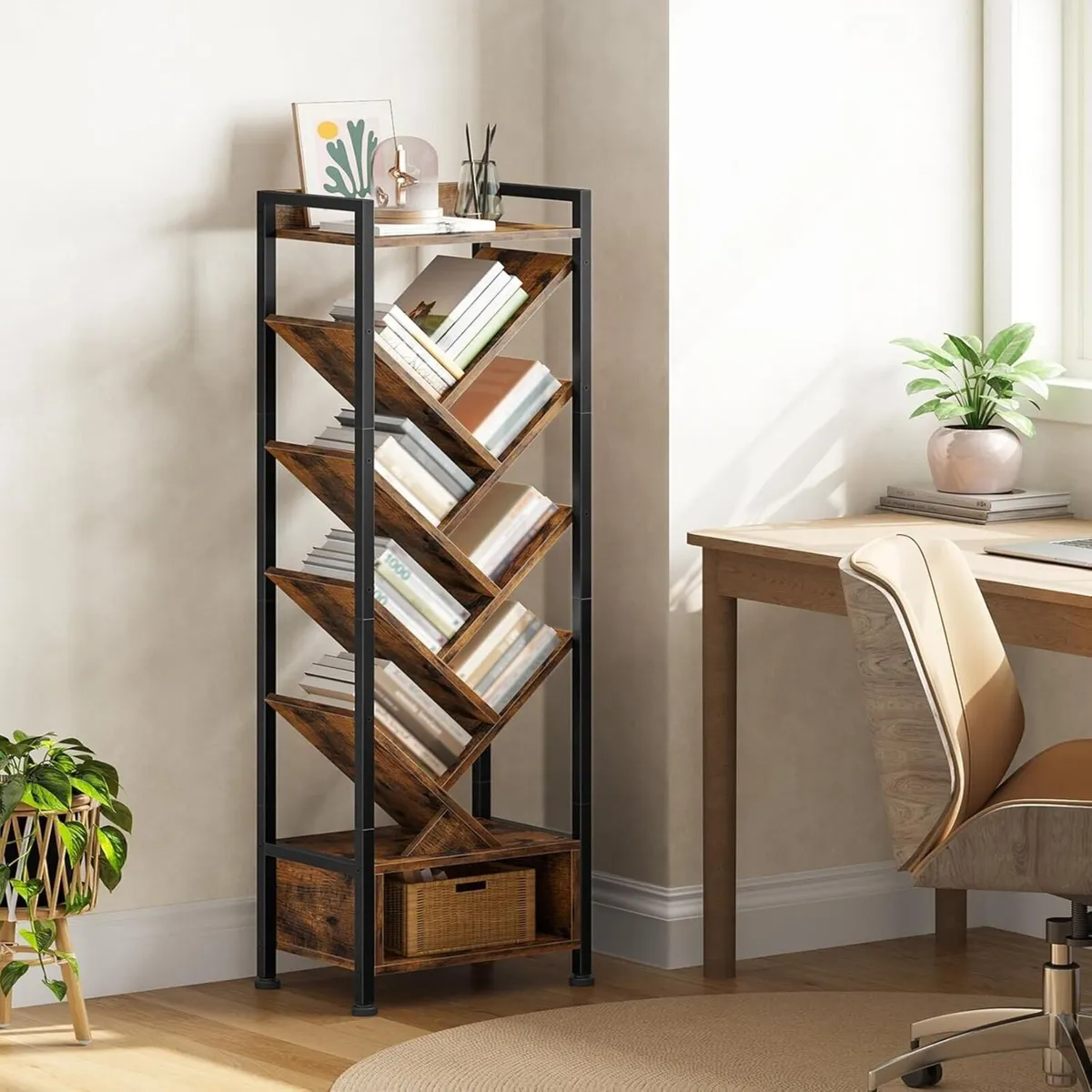 Tree Bookshelf with Storage 9-Tier Floor Standing - Image 2