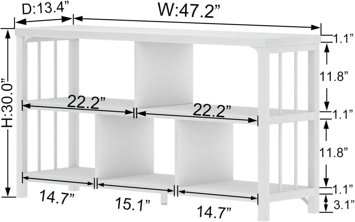 White Wood Bookshelf Industrial Horizontal Cubby - Image 2