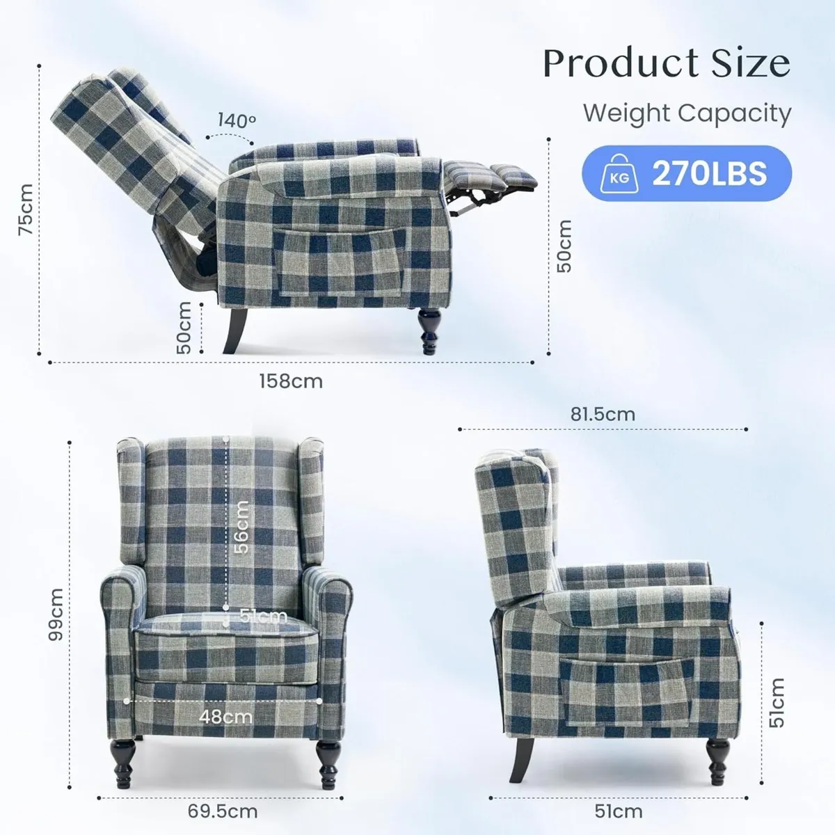 Recliner Chair Armchair Adjustable Single Sofa - Image 3