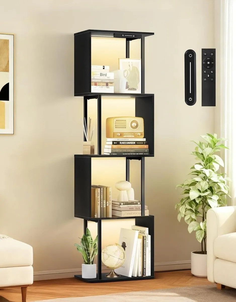 5 Tier S-Shaped Geometric Bookshelf with LED - Image 1