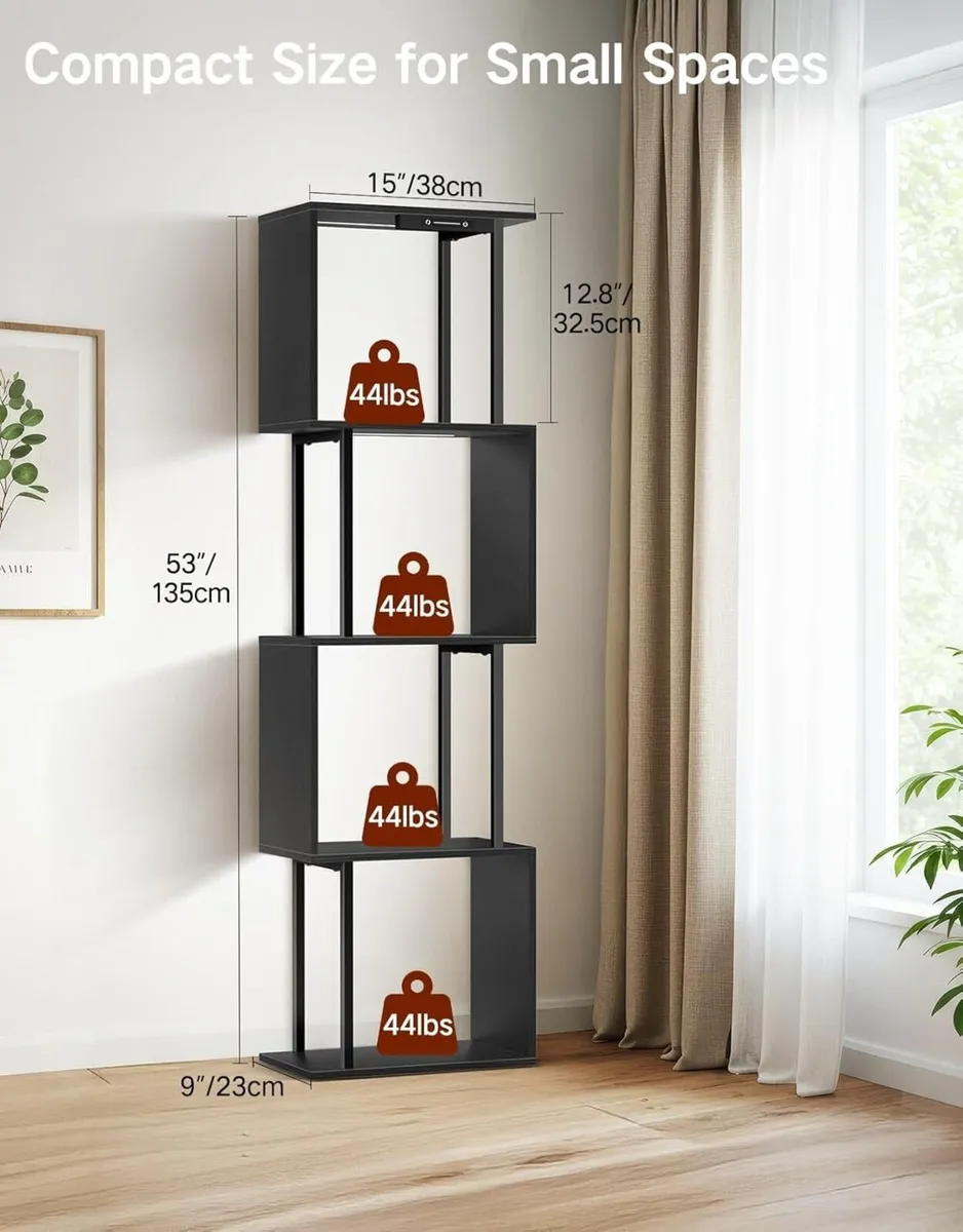 5 Tier S-Shaped Geometric Bookshelf with LED - Image 2