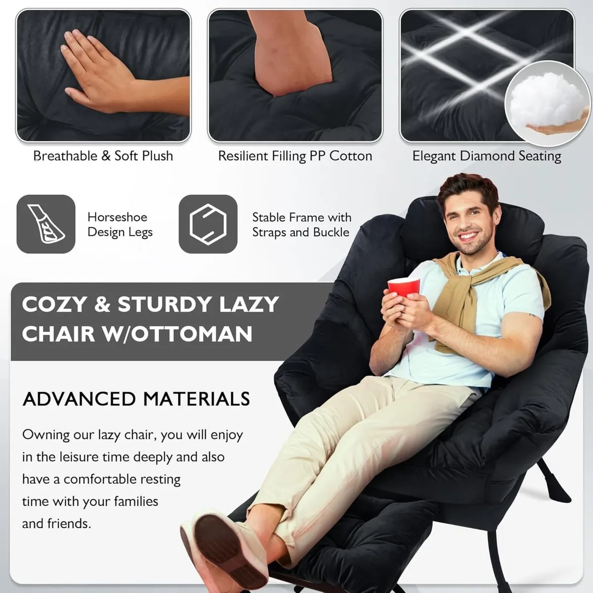 Armchair Living Room Comfy Reading Chair with - Image 4