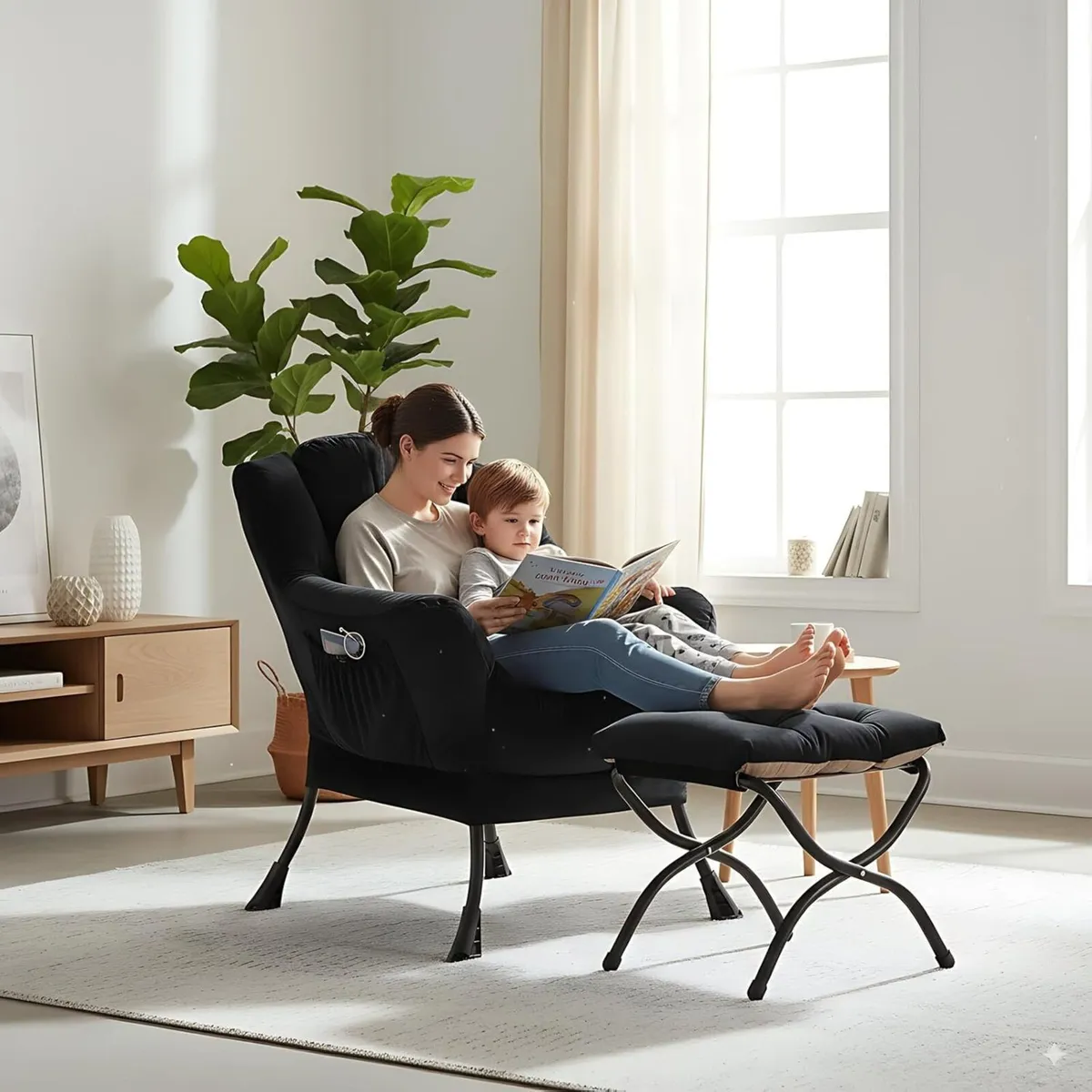 Comfy Black Armchair with Ottoman Casual Lazy - Image 3