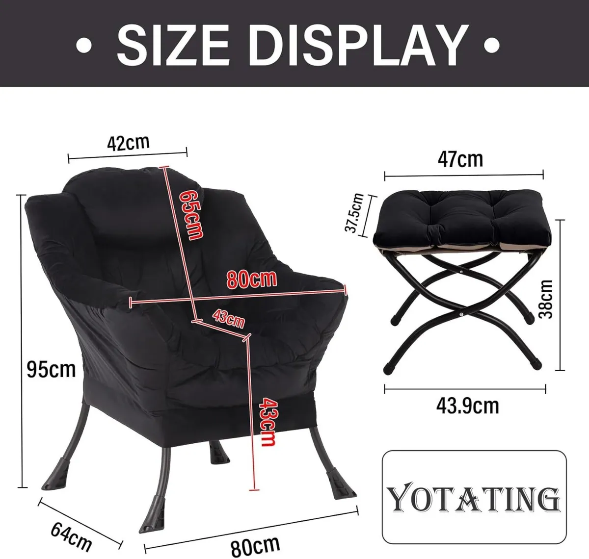 Comfy Black Armchair with Ottoman Casual Lazy - Image 2