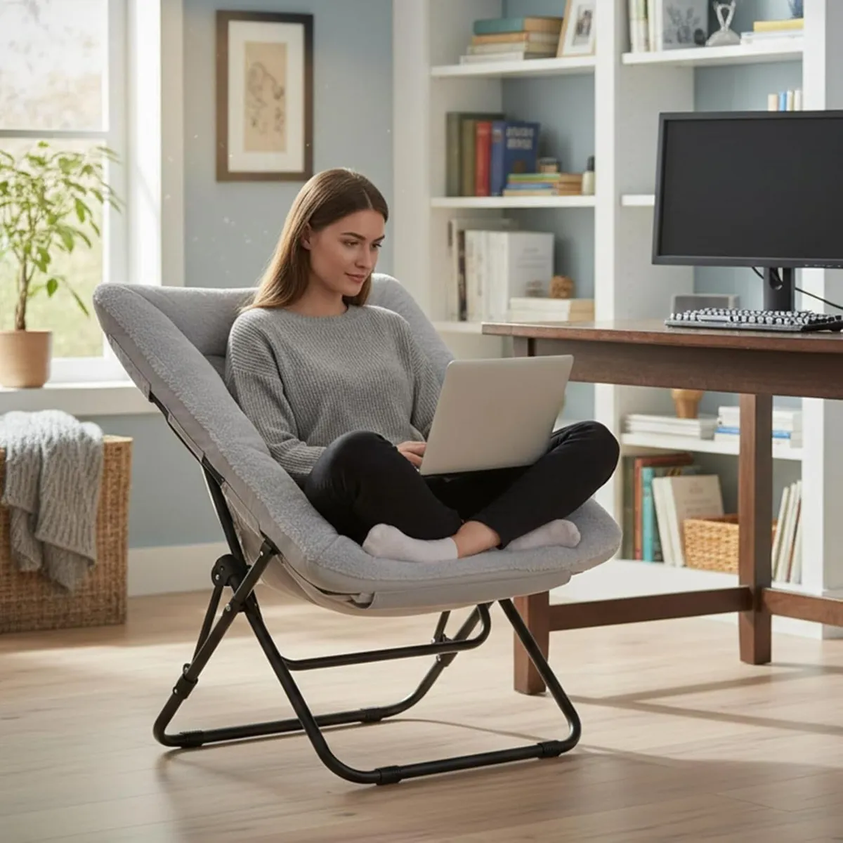 Comfy Saucer Lounge Chair Oversized Foldable Faux - Image 4