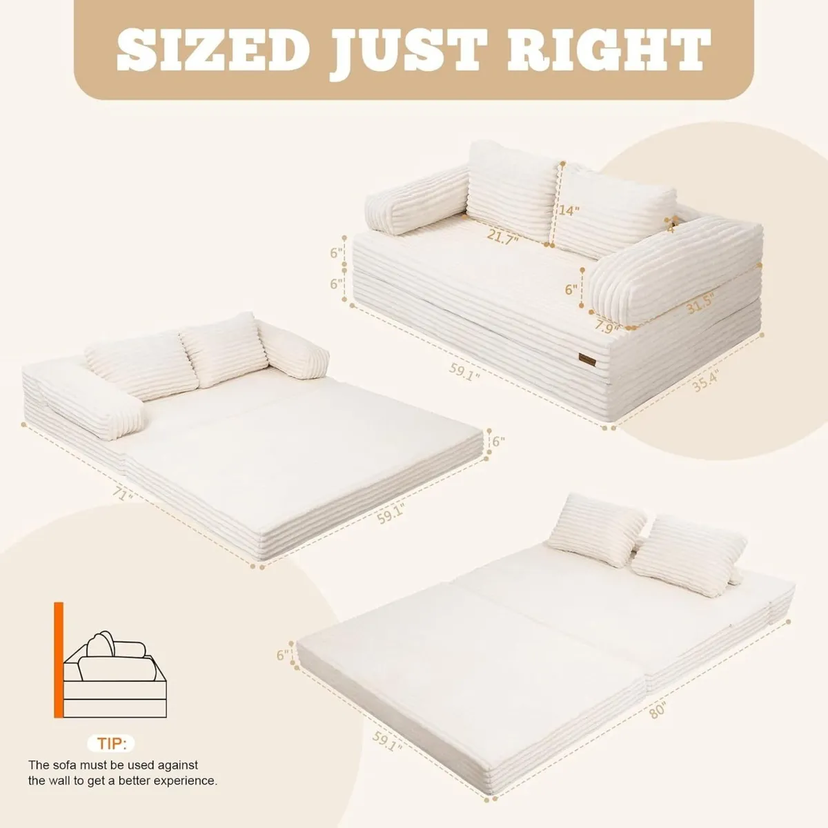 Convertible Sofa Bed Folding Floor Boneless Couch - Image 2