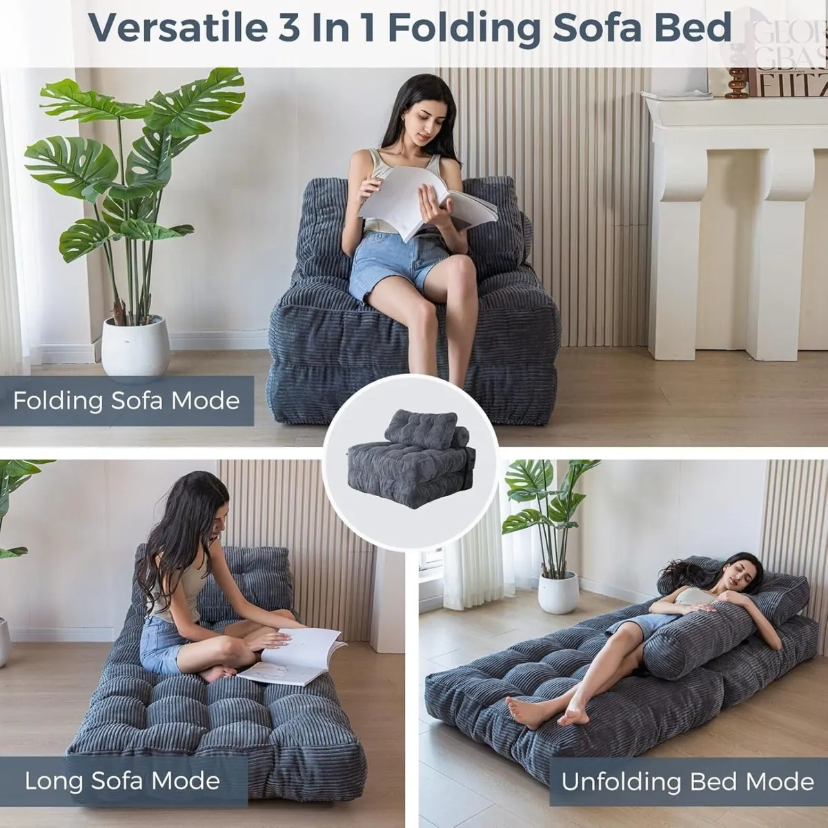 Folding Sofa Bed Convertible Sleeper Chair with - Image 4