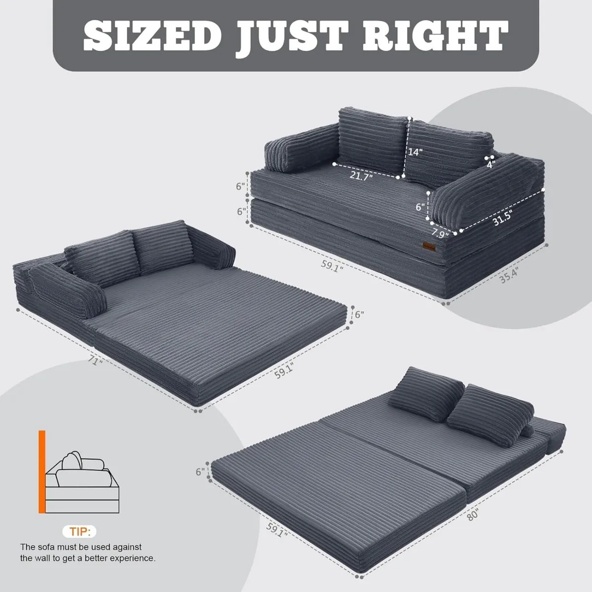 Convertible Sofa Bed Folding Floor Boneless Couch - Image 2