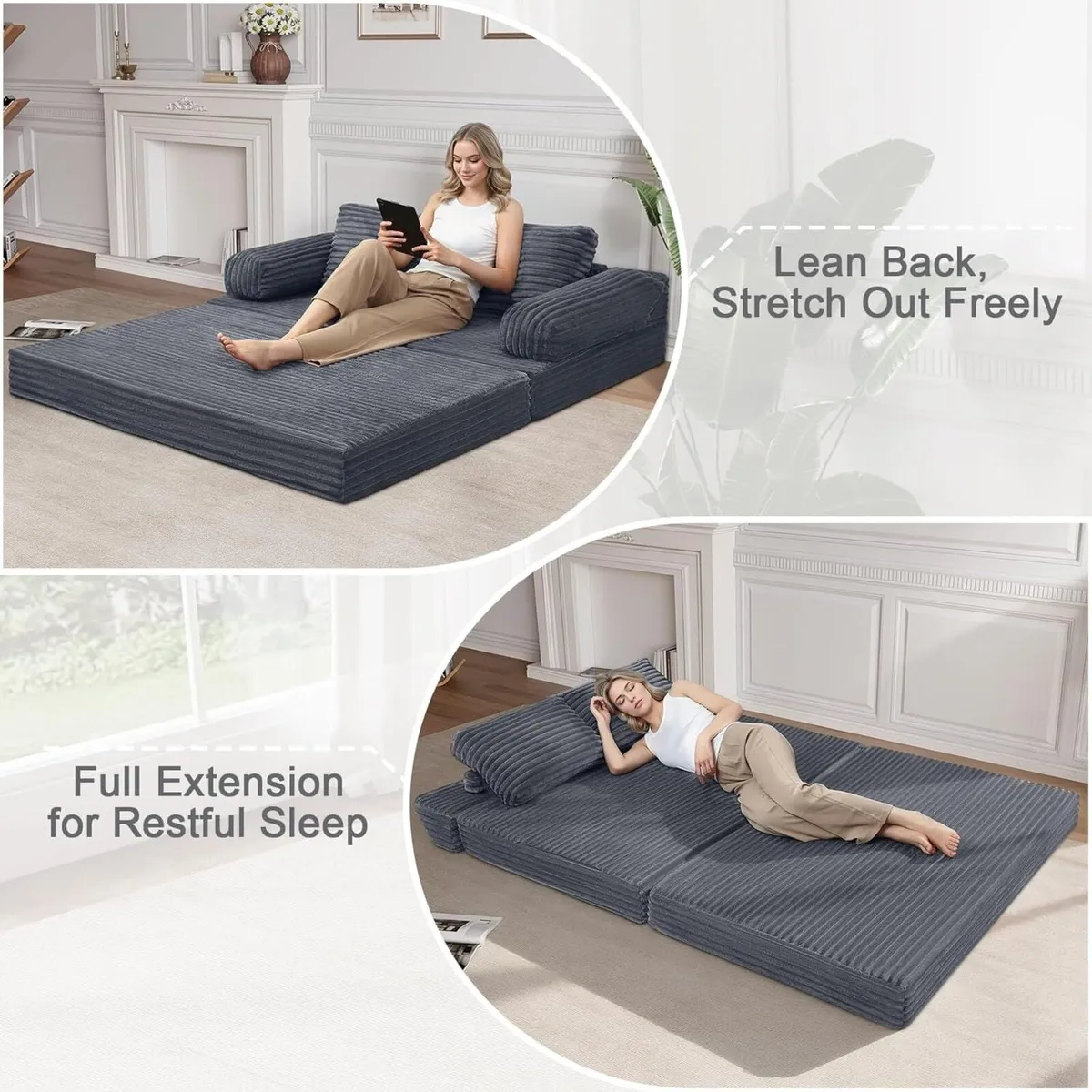 Convertible Sofa Bed Folding Floor Boneless Couch - Image 4