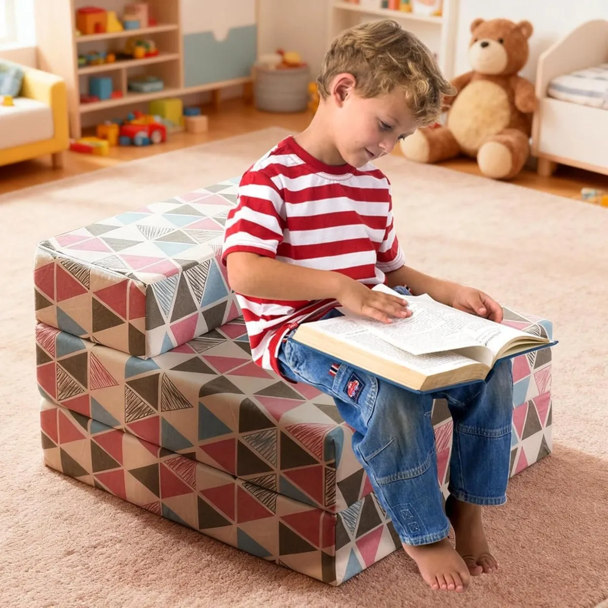 Tri-Folding Futon Set Comfy Toddler Chair Kids - Image 2