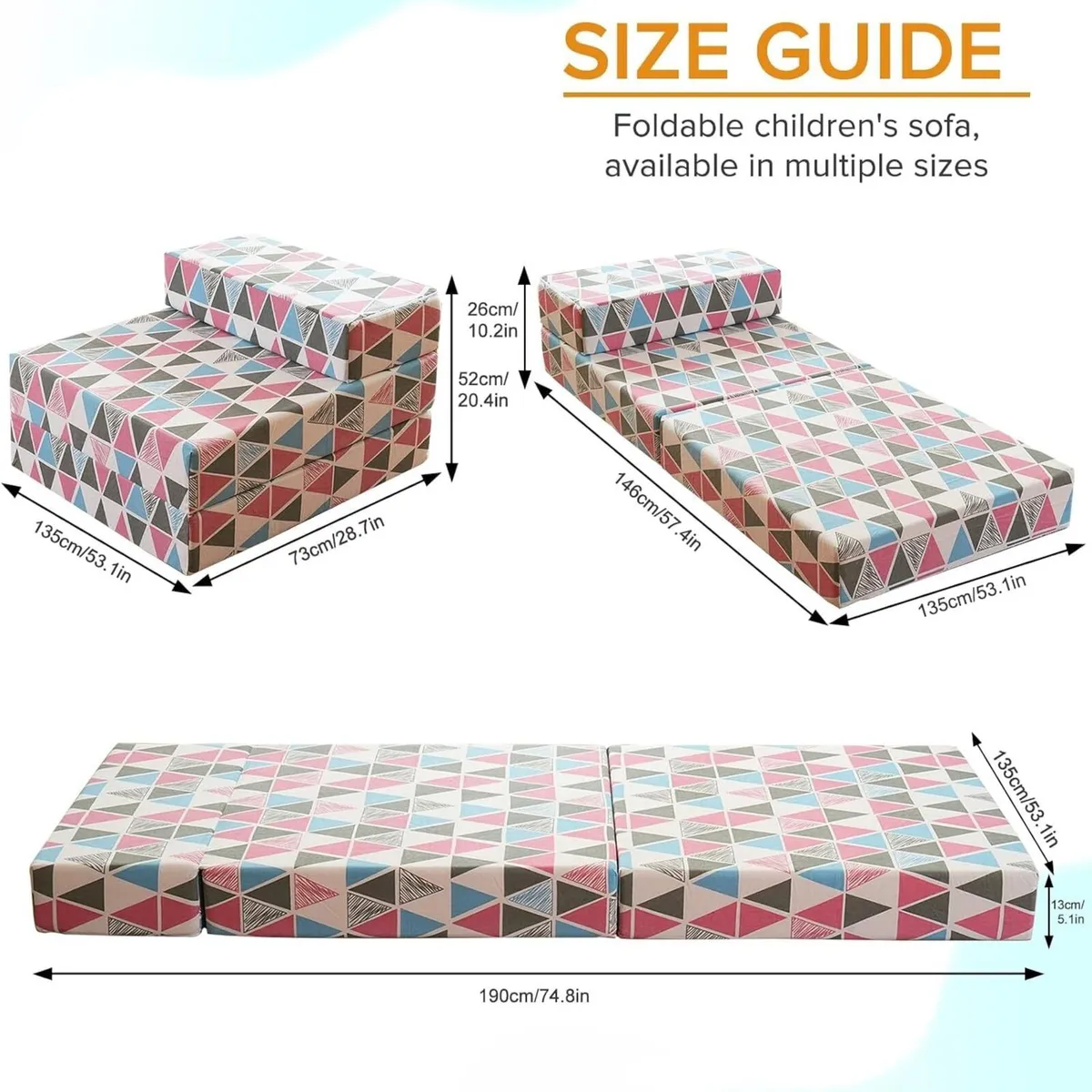 Tri-Folding Futon Set Comfy Toddler Chair Kids - Image 3