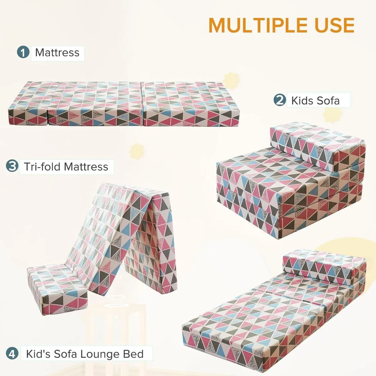 Tri-Folding Futon Set Comfy Toddler Chair Kids - Image 4
