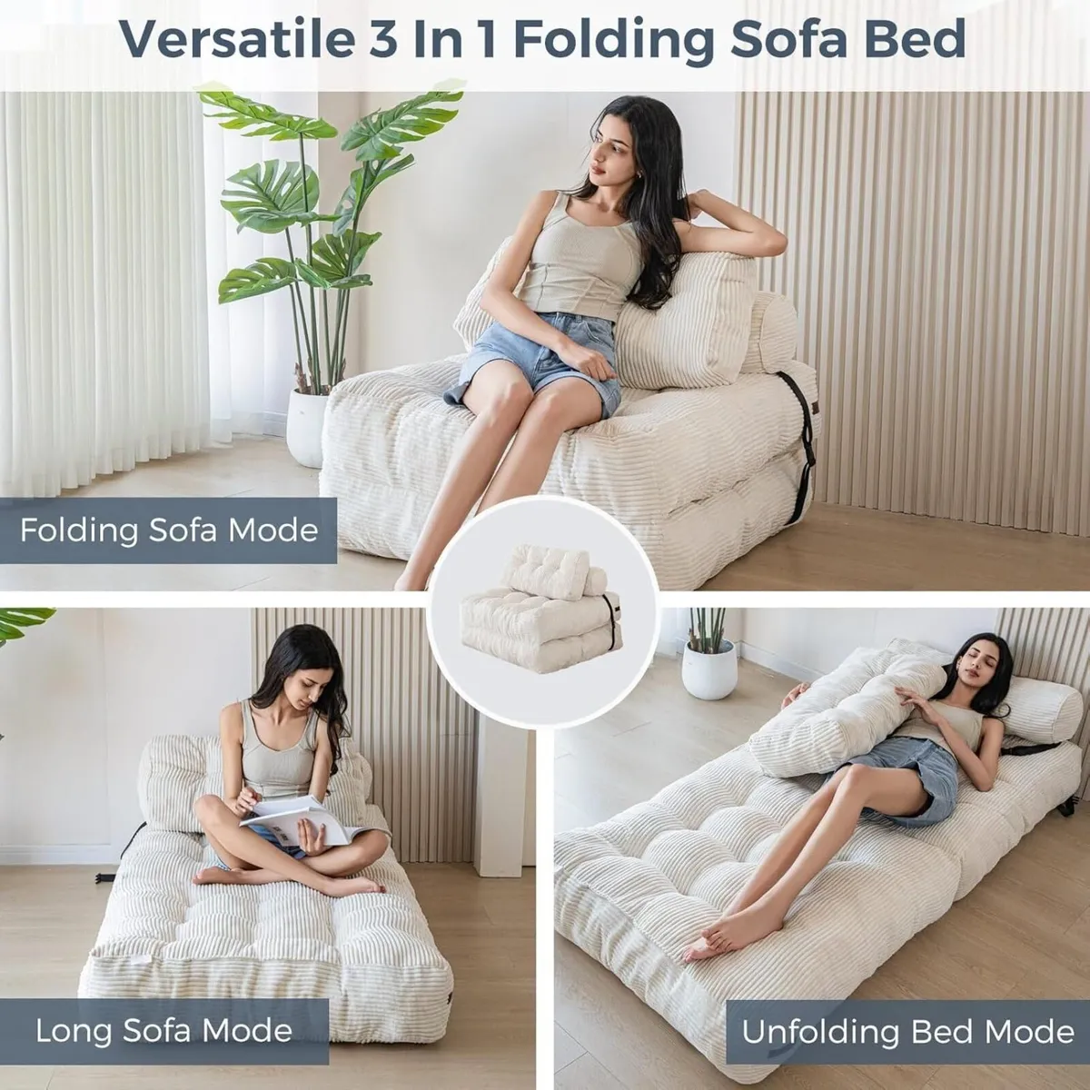 Folding Sofa Bed Convertible Sleeper Chair with - Image 4