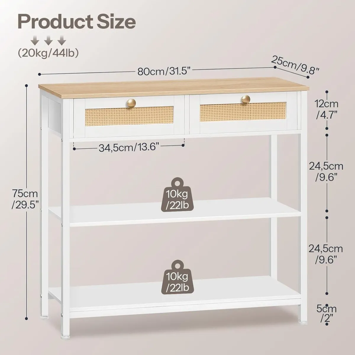 Rattan-Like White Console Table 3-Tier Hallway - Image 3