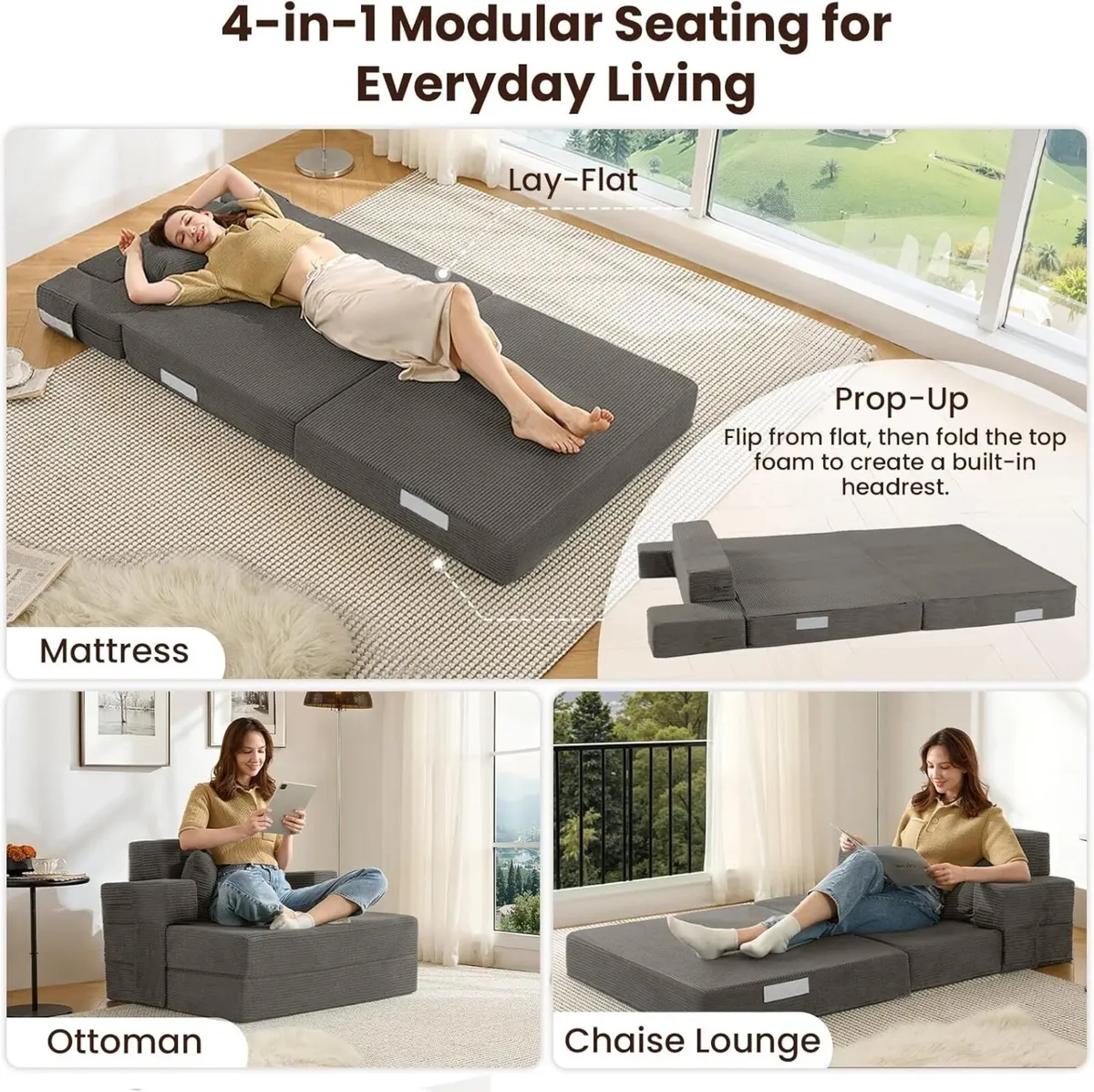 Folding Sofa Bed Single – Convertible Chair with - Image 3